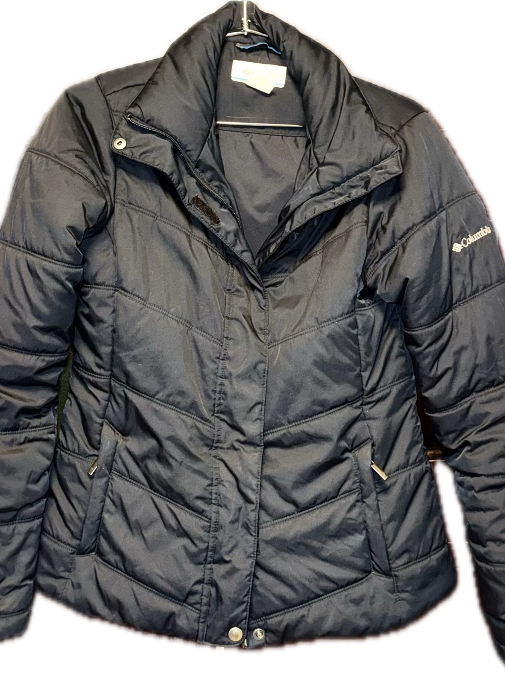 Columbia Women's Black Chevron Quilted Puffer Jacket Insulated Full Zip Coat